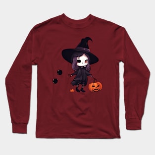 ff5e00 Witchcraft horror anime characters Chibi style +Halloween dark horror Long Sleeve T-Shirt